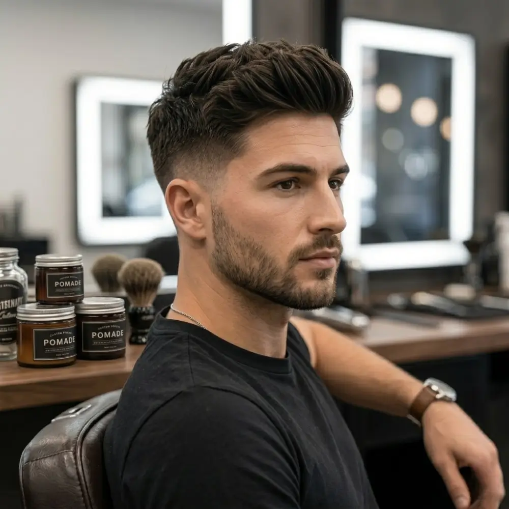 Man with stylish modern haircut looking away