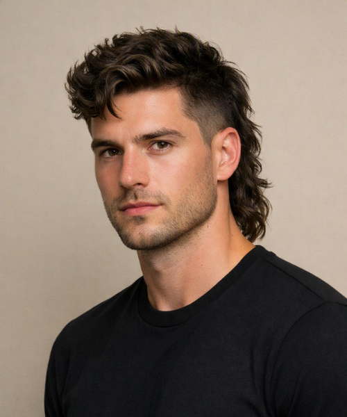Wavy Taper Fade Mullet