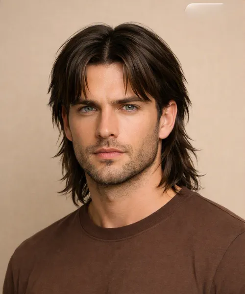 Layered Middle Part Mullet